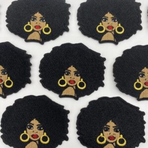 Pattern of stylized women with afro hairstyles and large hoop earrings.