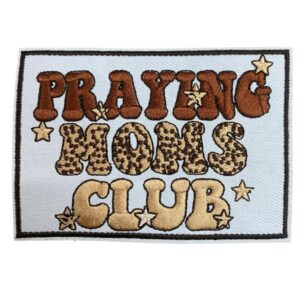 Patch with 'Praying Moms Club' in bold, retro-style text.