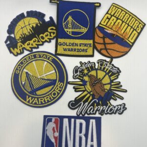 Collection of Golden State Warriors NBA patches and logos.